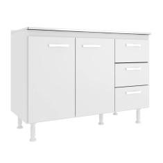 Balcão Cozinha com Tampo 2 Portas 3 Gavetas Evidencia Moveis Cor Branco