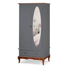 Guarda Roupa Solteiro Com Espelho 2 Portas 1 Gaveta 60406E Linz Móveis - Cinza/Imbuia