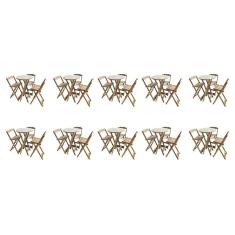 Kit 10 Jogos De Mesas Bistrô De Madeira Dobrável Com 3 Banquetas - Crua