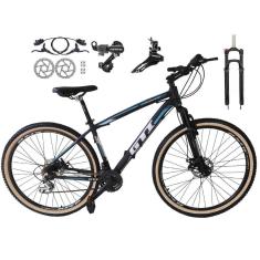 Bicicleta Aro 29 Gti Roma 24v K7 Câmbios Shimano Freio Hidráulico Garfo com Trava com Pneu Faixa Bege - Preto\Azul