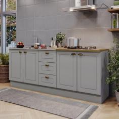 Cozinha Compacta 4 Portas 3 Gavetas Emily Cinza/Marrom