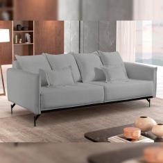 Sofá Living com Almofadas Solta 220cm Ácacia Mm Top Cinza/Preto