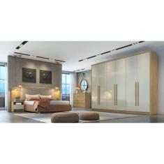 Guarda Roupa Casal 100% MDF 6 Portas 8 Gavetas - Livorno-Cumaru/Fendi - Móveis Novo Horizonte