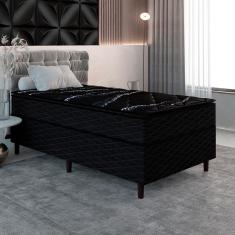  Cama Box de Solteiro Umaflex New Itália Black com Molas Ensacadas, Revestimento em Jacquard e Pillow Top D26 63X88X188cm - Preto