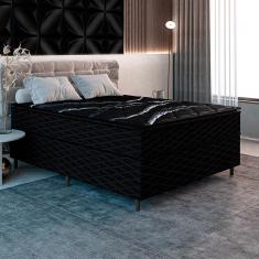 Cama Box de Casal Umaflex New Itália Black com Molas Ensacadas, Revestimento em Jacquard e Pillow Top D26 63X138X188cm - Preto