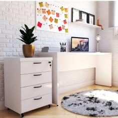 Mesa para Escritório 160cmx42cm 40mm com Caixa de Tomada Bramov Móveis Branca