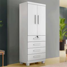Guarda-Roupa Solteiro Gales 2 Portas 4 Gavetas com Chave Branco - Panorama Móveis