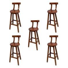 Kit 5 Banquetas Altas de Madeira com Encosto Girafa Imbuia
