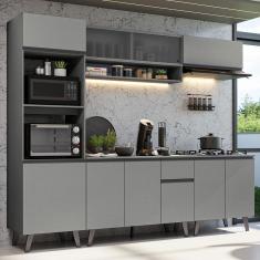 Armário De Cozinha Completa 260cm Cinza Nice 02 Cinza