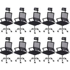 Kit 10 Cadeiras para Escritório Presidente Lyon Alta em Tela Mesh Preto