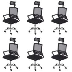 Kit 6 Cadeiras para Escritório Presidente Lyon Alta em Tela Mesh Preto
