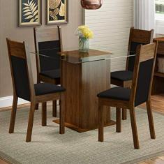 Conjunto Sala de Jantar Madesa Anita Mesa Tampo de Vidro com 4 Cadeiras - Rustic/Preto/Sintético Preto