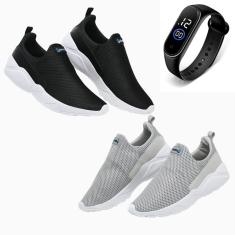 Kit 2 Tênis Masculino Esporte Academia Caminhada Conforto Dia a Dia + Relógio-Masculino