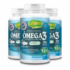 Kit 3 Ômega 3 Óleo de Peixe Unilife 120 Cápsulas 700mg