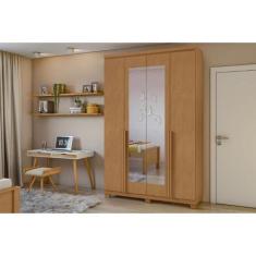 Guarda Roupa 4 Portas e 2 Gavetas c/ Espelho e Pés Alonzo Amêndoa - Lo