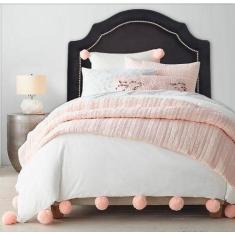 Cabeceira Estofada Provençal Luxo com Tachas - Solteiro Suede Preto - 