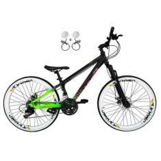 Bicicleta Aro 26 Vikingx Tuff X44 Preto/Verde 21v Freios a Disco Hidrá