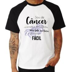 Camiseta Raglan Sou de Câncer - Foca na Moda, Branco, Preto, GG