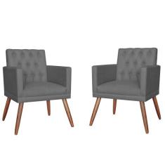 Combo 02 Poltronas Decorativa Pés Palito Nina Encosto Estilo Capitonê 