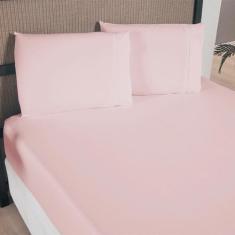 Kit Jogo Lençol Cama Casal Padrão 300 Fios Ponto Palito Macio - 3 Peça