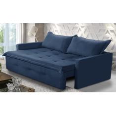 Sofá Sem Caixa Retrátil e Reclinável 1,85m com Molas Maísa Suede Azul Adonai Estofados