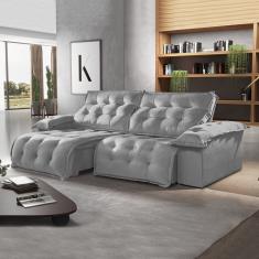 Sofá Retrátil E Reclinável 290Cm M132 Veludo/Cinza