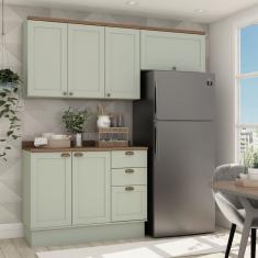 Cozinha Completa Aéreo 4 Portas Balcão 2 Portas 3 Gavetas Com Tampo E Rodapé Luminata Genialflex Verde Mint/ébano