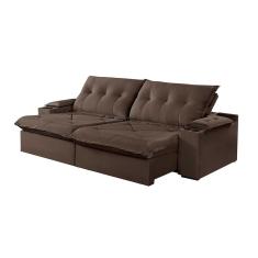 Sofá 2 Lugares Retrátil Martins M-163 Com Acessórios Veludo Marrom