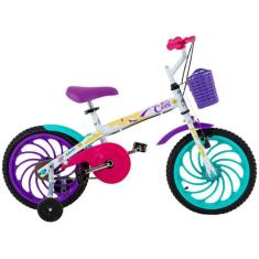 Bicicleta Infantil Aro 16" Caloi Ceci Branco e Rosa com Cestinha Freio