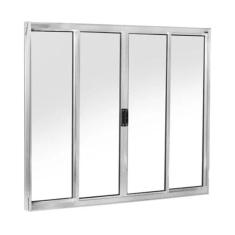 Janela 120x200 4 Folhas Vidro - Alumínio Brilhante - Linha 18 Modular