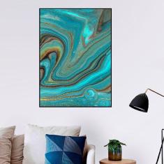 Quadro Canvas Pintura Marmorizado Azul 90x60