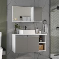 Conjunto de Gabinete Banheiro 80cm com Cuba e Espelheira - - MOVEIS JO