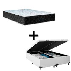 Cama Baú Casal 138 Bipartido Tecido Sintético Branco Com Colchão Marrocos - Poliéster - Espuma D33 30cm