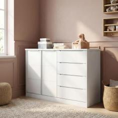 Cômoda Infantil 4 Gavetas e 2 Portas com Cabideiro Pérola Branco - Pho