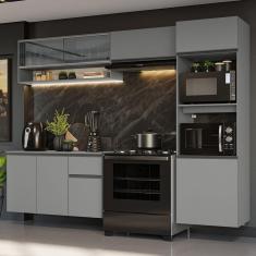 Armário De Cozinha Completa Suspenso 260cm 10 Cinza