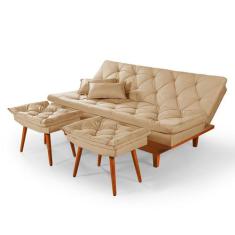 Sofa Cama Reclinavel Caribe + Duas Banquetas Rubi Essencial - Essencia