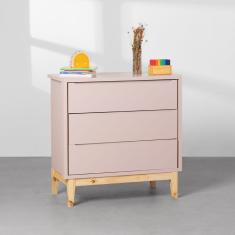 Cômoda Theo 3 Gavetas com Pés Square Natural - Rosa