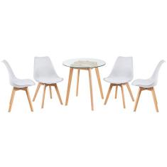Loft7, Mesa redonda com tampo de vidro 70 cm + 4 cadeiras Leda