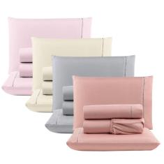 Kit c/ 4 Jogos Cama Lençol Unique Casal Padrão Micro Percal 400 Fios Ponto Palito 4 Peças - Rosê + Cinza + Palha + Rosa