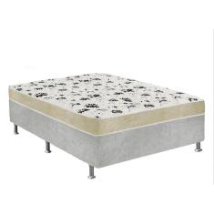 Cama Box Casal Suede Cinza + Colchão Casal Suede Bege Espuma 138x188x55