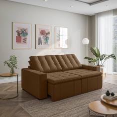 Sofá Cama Retrátil e Reclinável 3 Lugares 220cm em Veludo com Molas e Braço Reto Palmeira Cabecasa M Marrom