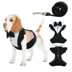 BRKURLEG Colete de smoking para cães, ajustável, sem puxar, smoking para cães pequenos e médios, terno de festa de casamento com gravata borboleta, roupa de fantasia de animal de estimação com coleira