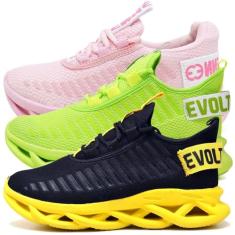 Kit 3 Tênis Trança Amarelo, Verde e Rosa 39