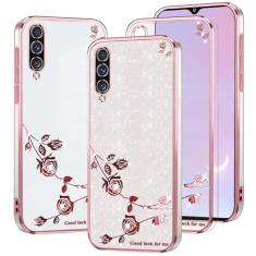 Capa para celular Samsung Galaxy A50 transparente com glitter, para mulheres e meninas, protetor à prova de choque, capa para Samsung A50, berloques, luxuosa, diamante, floral, brilhante, rosa, roxo,