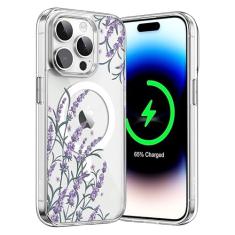 Akeivare Capa para iPhone 13 Mini Magsafe, capa fina floral à prova de choque rígida de policarbonato + TPU bumper flor feminina capa magnética transparente