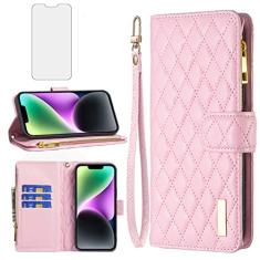 Asuwish Capa de celular para iPhone 14 6,1 polegadas com protetor de tela de vidro temperado e suporte de cartão de crédito flip acessórios para celular iPhone14 5G i i-Phone i14 iPhone14 capa