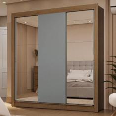 Guarda-Roupa Casal 3 Portas de Correr com Espelhos 2 Gavetas Rustic/Ci