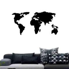 Quadro Decorativo Vazado Mapa Mundi Político MDF 6mm Preto - Decoarts