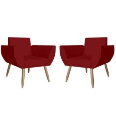 Kit 02 Poltronas Decorativas Flora Pés Palito Suede Bordô - DS Estofad