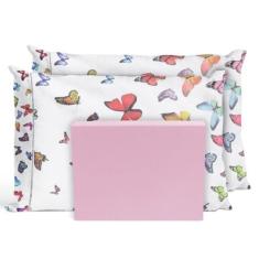 Jogo De Lençol Cama Queen 3 Peças Percal Borboletas Rosa - Casa Home